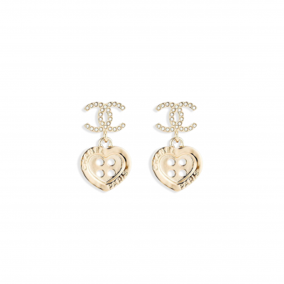 CHANEL HEART-SHAPED BUTTON PENDANT EARRINGS